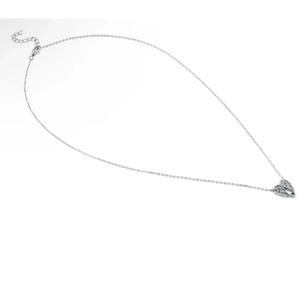 Sterling Silver Angel Wings Heart Necklace • 925 Guardian Wing Pendant